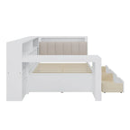 Ivery Furniture L-Shaped Wooden Twin/Full Daybed With Desk, Bookcase, Drawers And RGB Light - Natural/White
