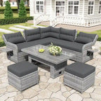 Outdoor Rattan Furniture Set With Adjustable Table, Recliners And 2 Ottomans