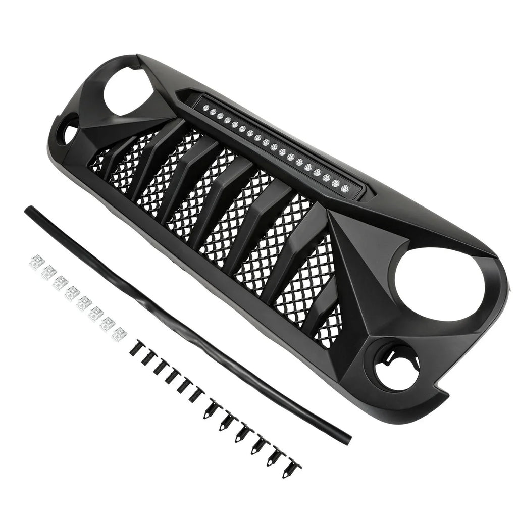 Black Front Grille With LED Off-Road Lights For 07-18 Jeep Wrangler JK - Mars Grille