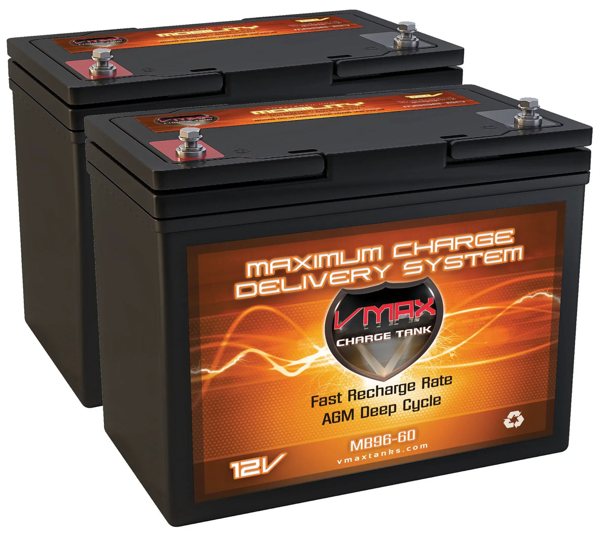 AGM Group 22 Deep Cycle Wheelchair Battery, 12V 60Ah, 2 Pack - VMAXMB96