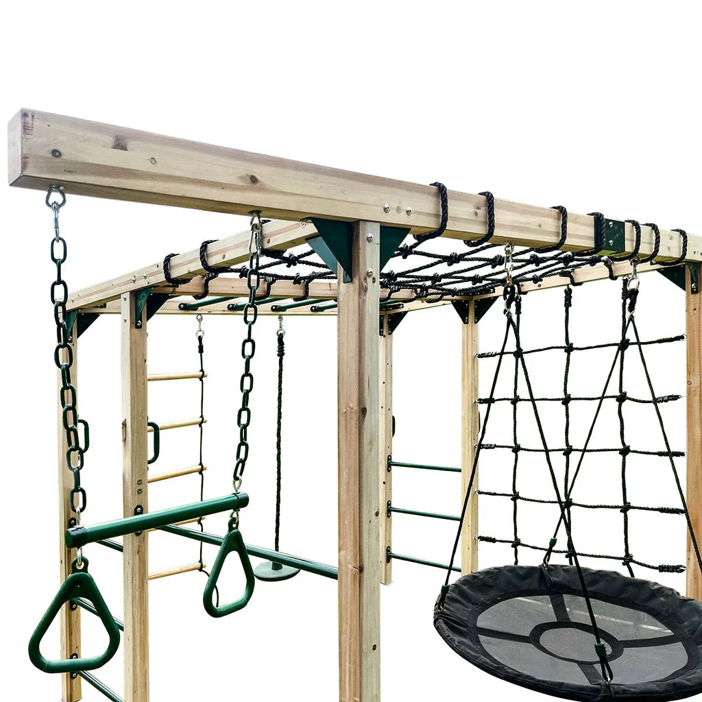 Lifespan Kids Premium Timber Jungle Gym Play Centre, 406cm x 196.2cm x 205cm, 5 Children, 50kg - Orangutan Climbing Cube
