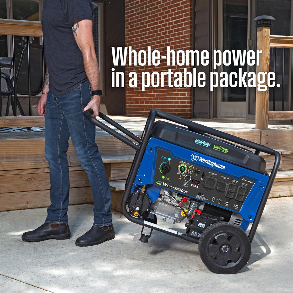 Westinghouse Dual Fuel Portable Generator, 12500 Watt, Gas And Propane, Remote Electric Start, Transfer Switch Ready