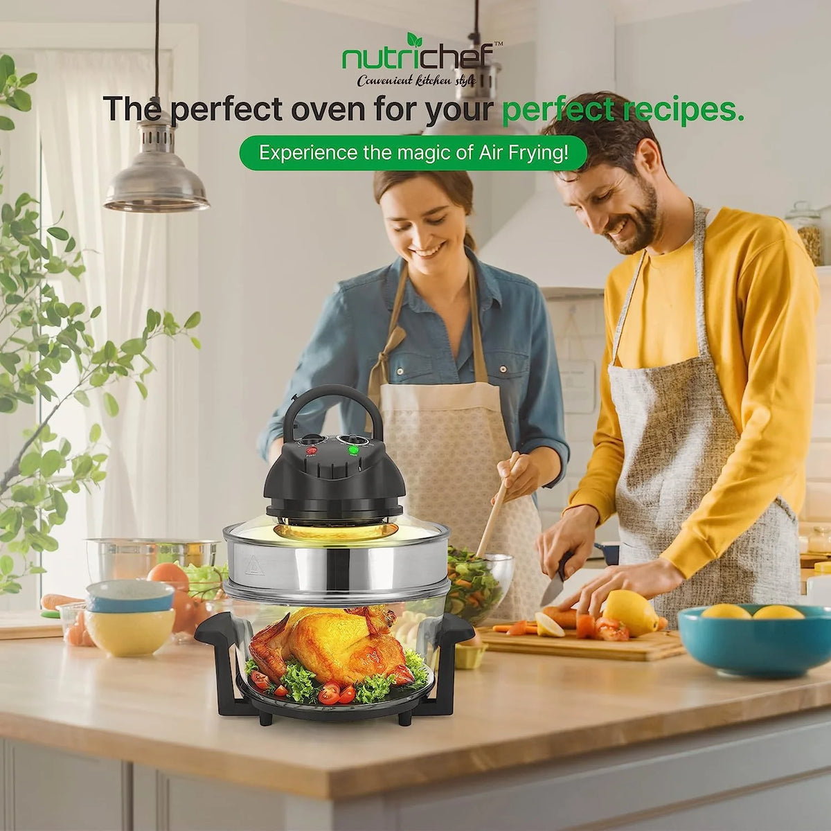 18 Quart Convection Countertop Air Fryer With Glass Bowl, Broil Rack And Toasting Rack