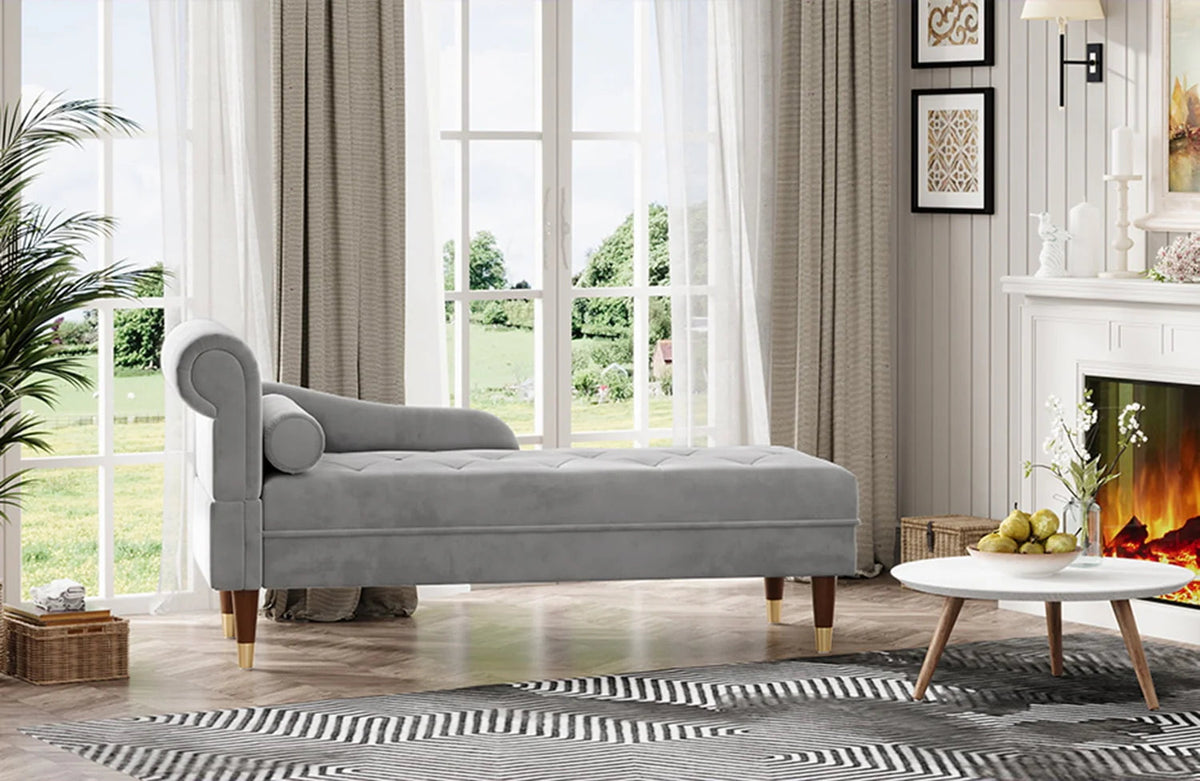 Vesgantti Velvet Chaise Lounge, 59 in, Grey
