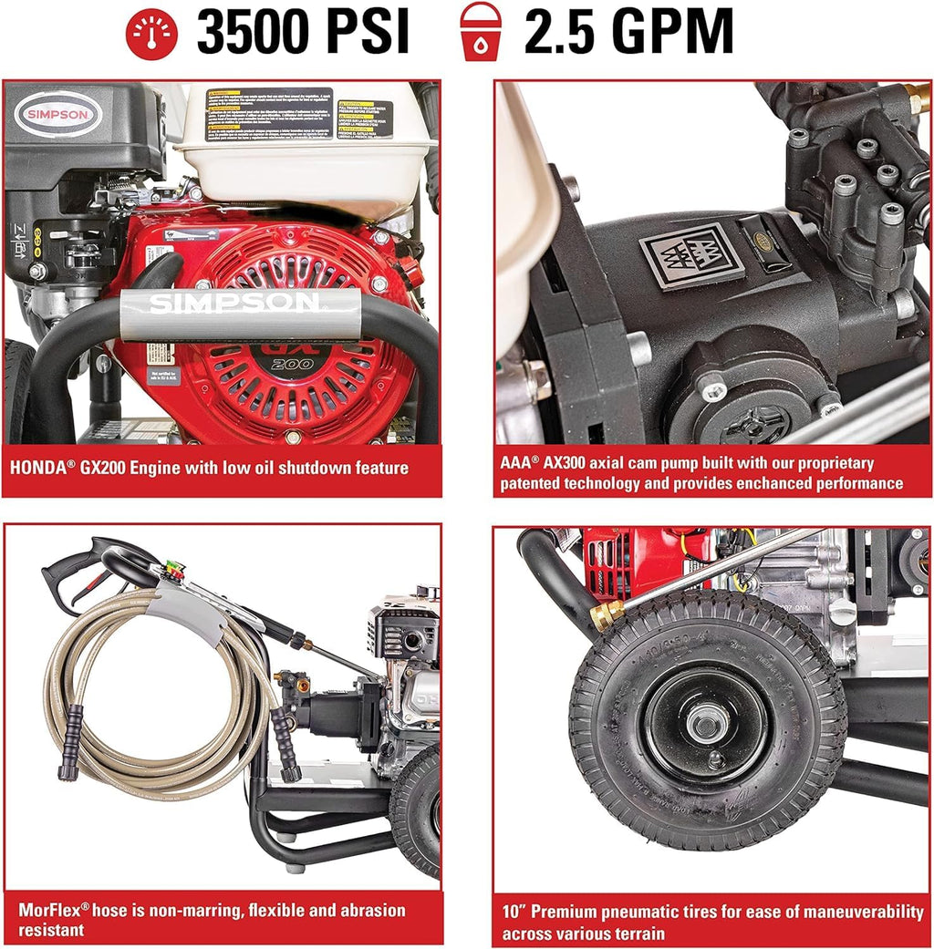 Simpson Gas Pressure Washer 3500 PSI 2.5 GPM With Honda GX200 Engine - PS61002-S