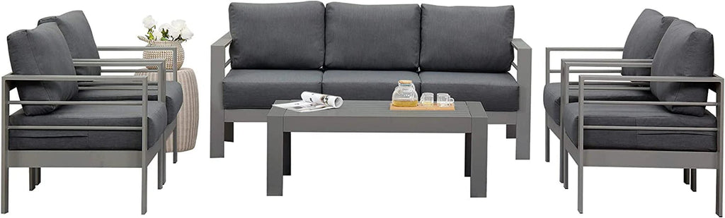 Superjoe Outdoor Patio Sofa 3 Seats Gray Aluminum With Dark Grey Cushions