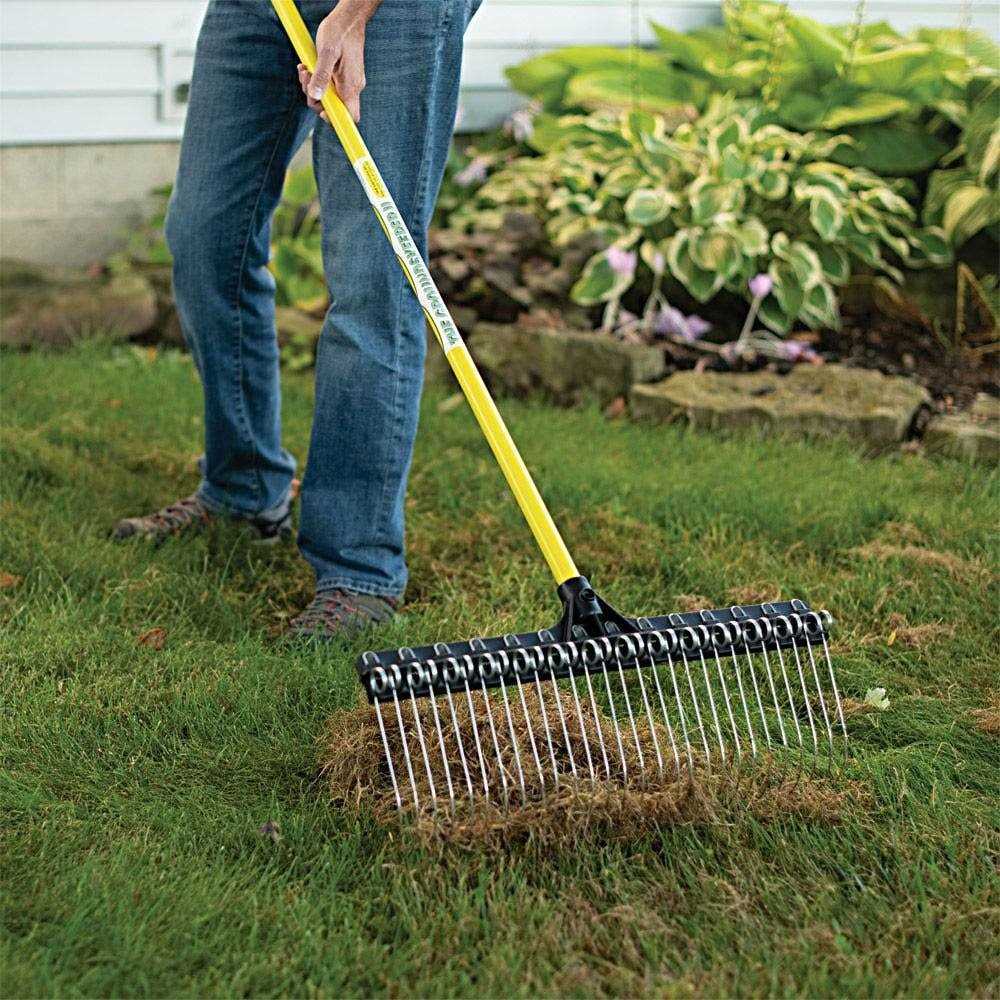 The Groundskeeper II Rake - 21-inch Head, 28 Steel Tines, 55-inch Fiberglass Handle