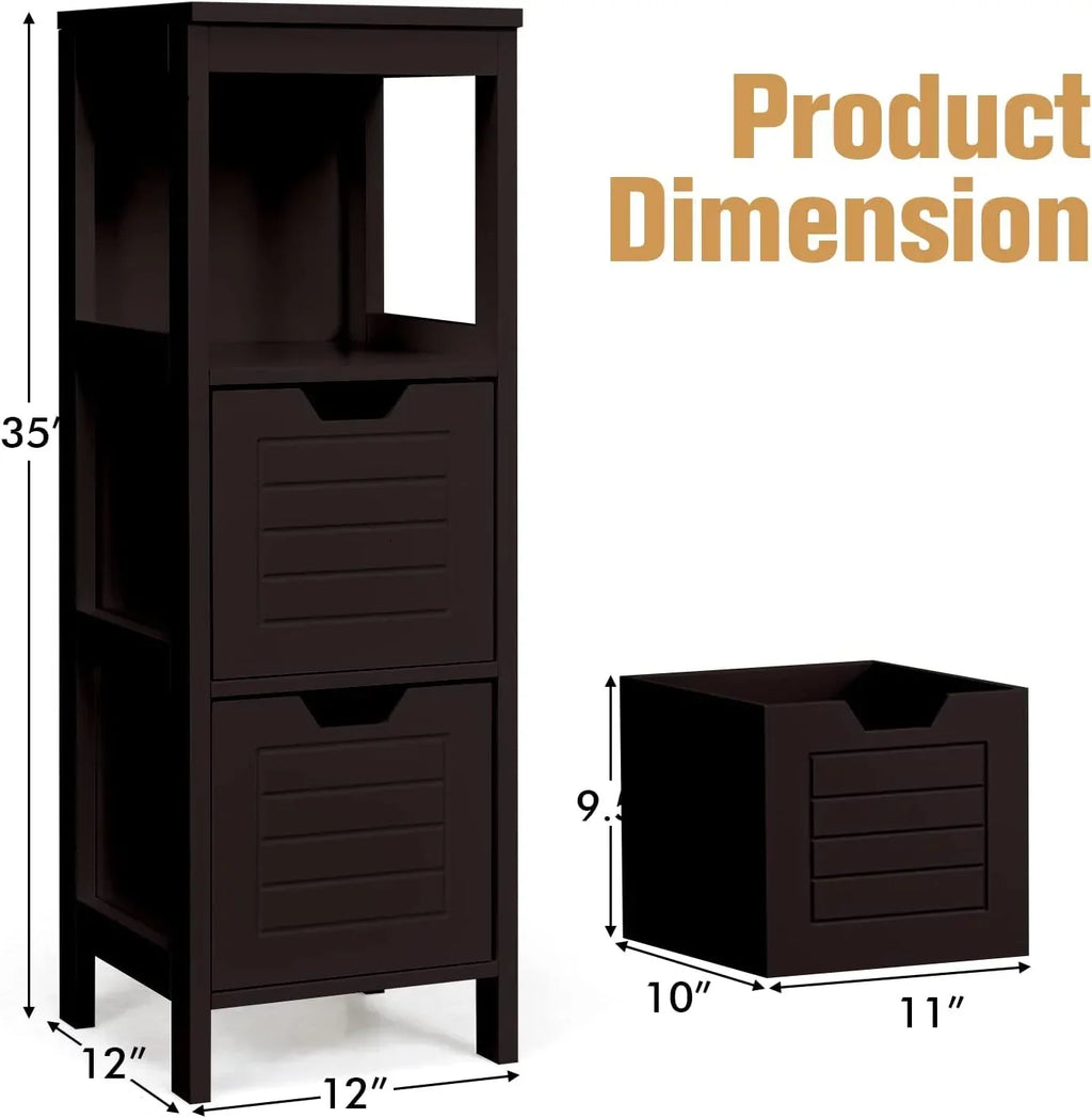 Freestanding Wooden Bathroom Storage Cabinet With 2 Adjustable Drawers - Gray