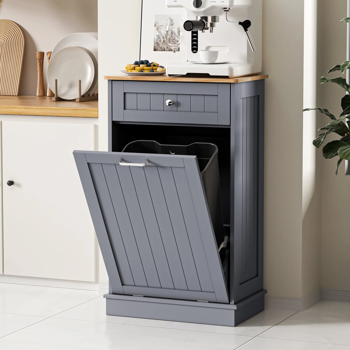 HARIPUL Single Tilt-Out Trash Cabinet For 13 Gallon Waste Bin, White