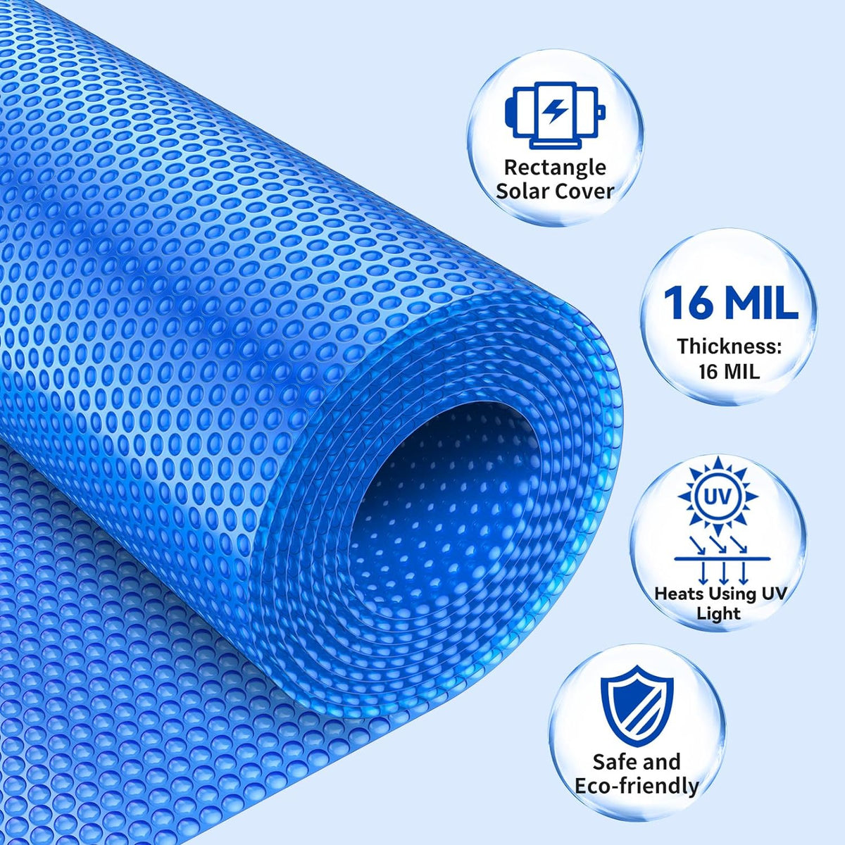 BigXwell 16-Mil Blue Rectangular Solar Pool Cover, 12 x 24 Foot - 1600 Series