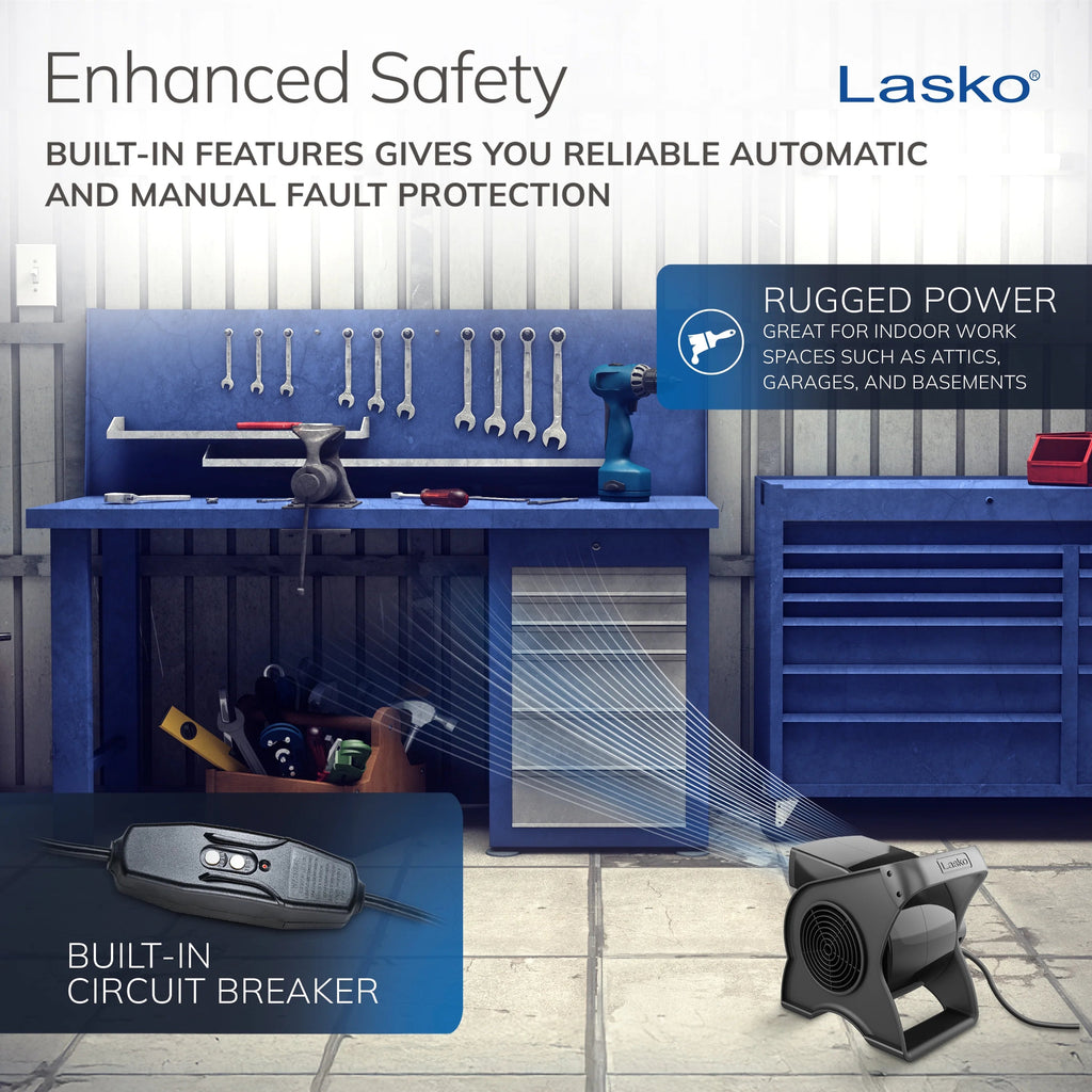 Lasko Pivoting Pro 12in 3-Speed Blower Fan, 289 CFM, Black - U12104