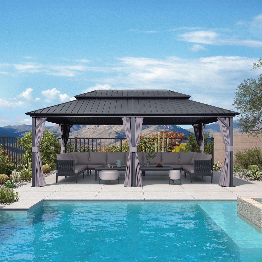 PURPLE LEAF Outdoor Hardtop Gazebo, 8' X 8', Galvanized Steel Double Roof, Aluminum Frame, Grey