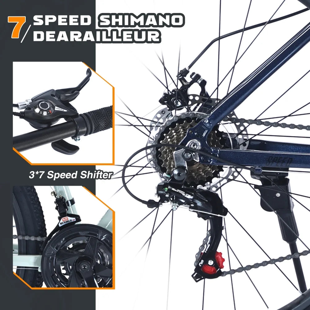 Men's 27.5 in Mountain Bike - 21-Speed Aluminum Alloy Frame, Front Suspension, Double Disc Brakes