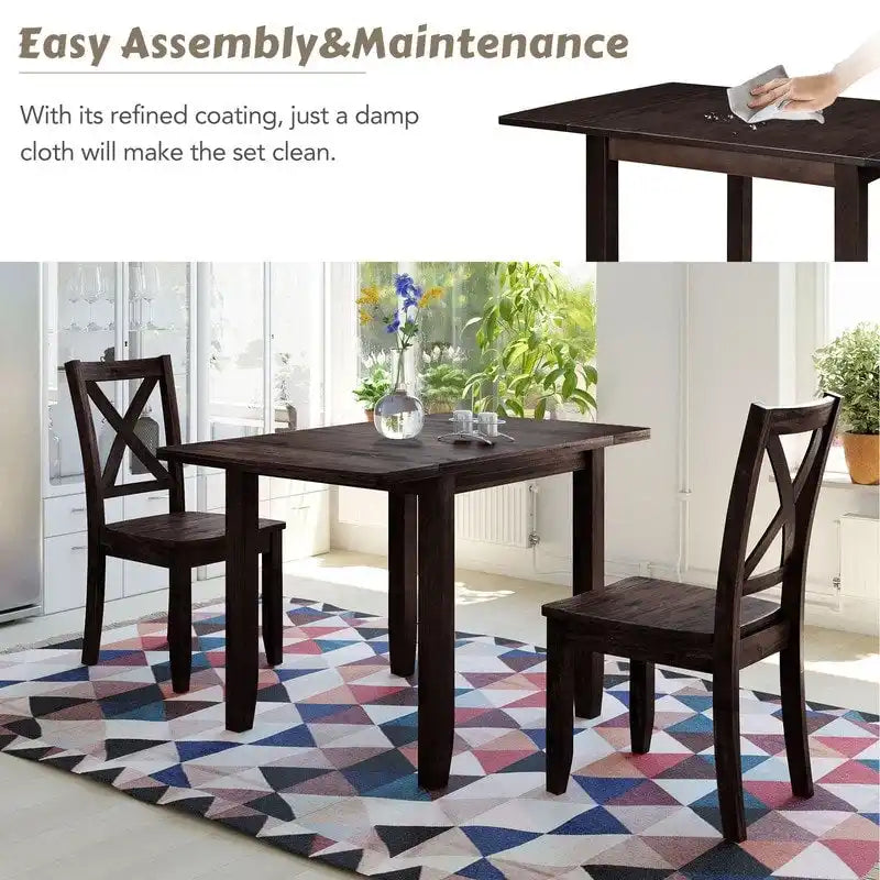 3-Piece Wood Drop Leaf Dining Table Set With 2 X-Back Chairs - 47.3x29.5x29.5inch