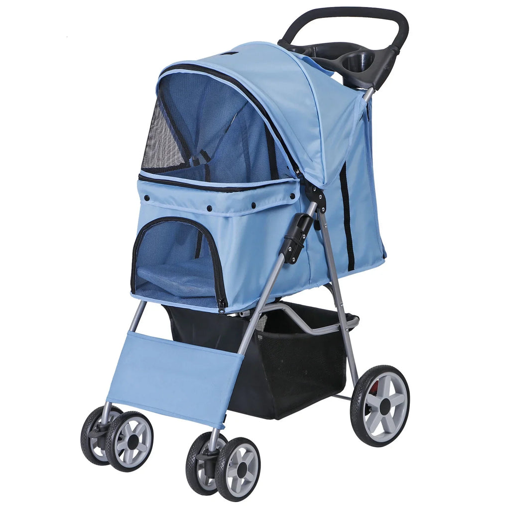 Foldable 4 Wheel Pet Stroller With Cup Holder