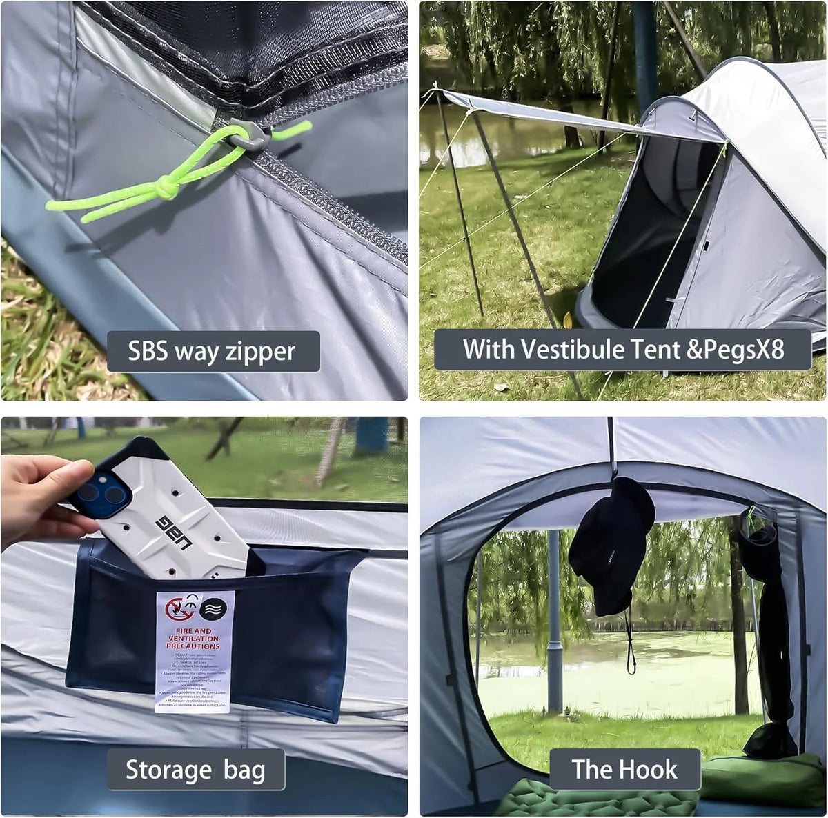 4 Person Pop-Up Camping Tent, Waterproof, 2 Doors, Automatic Setup