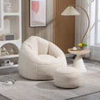 MOONMISS Microfiber Upholstered Round Bean Bag Sofa Chair With Ottoman - Gray