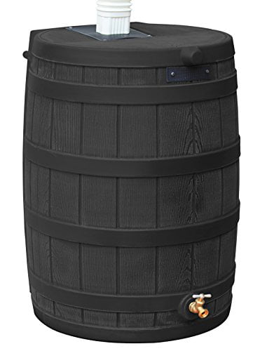 Good Ideas Rain Wizard 50 Gallon Plastic Rain Barrel Water Collector With Brass Spigot - Black
