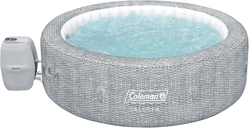 Coleman Inflatable Hot Tub For 5 To 7 People With 180 AirJets, 85 x 85 x 28 Inches, Grey - Sicily AirJet