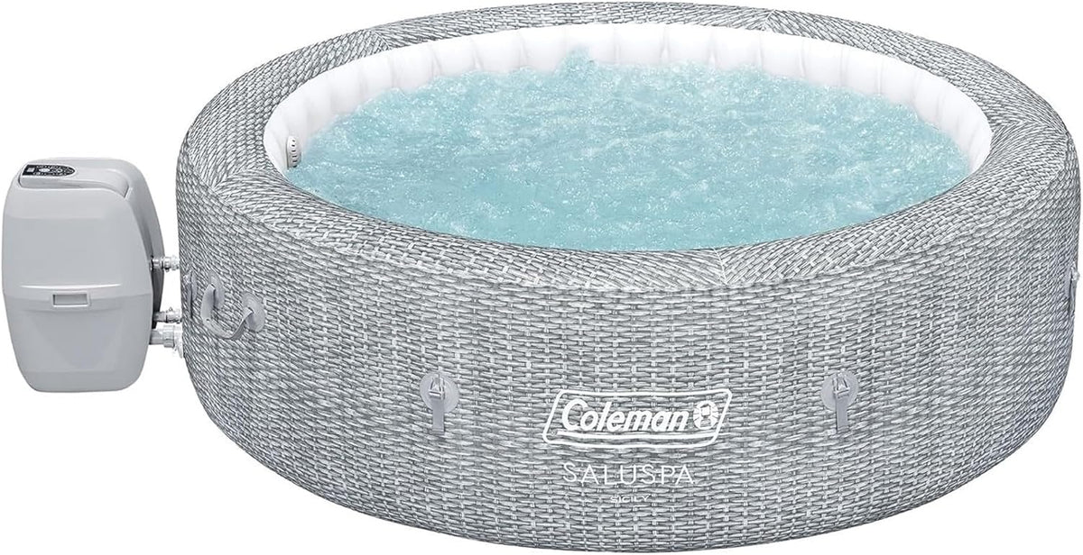 Coleman Inflatable Hot Tub For 5 To 7 People With 180 AirJets, 85 x 85 x 28 Inches, Grey - Sicily AirJet