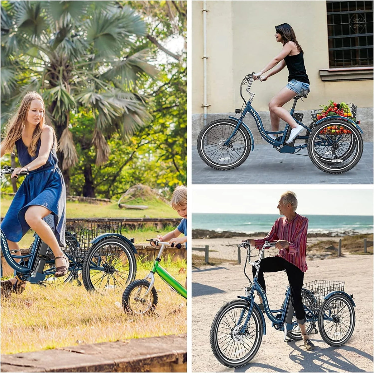 Mooncool Adult 3-Wheel Electric Tricycle, 24in 26in, 350W 36V, 7 Speeds