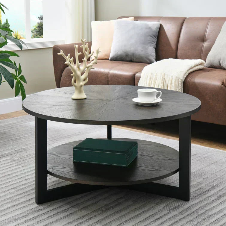 Round Coffee Table With Storage Shelf - 33.5 in