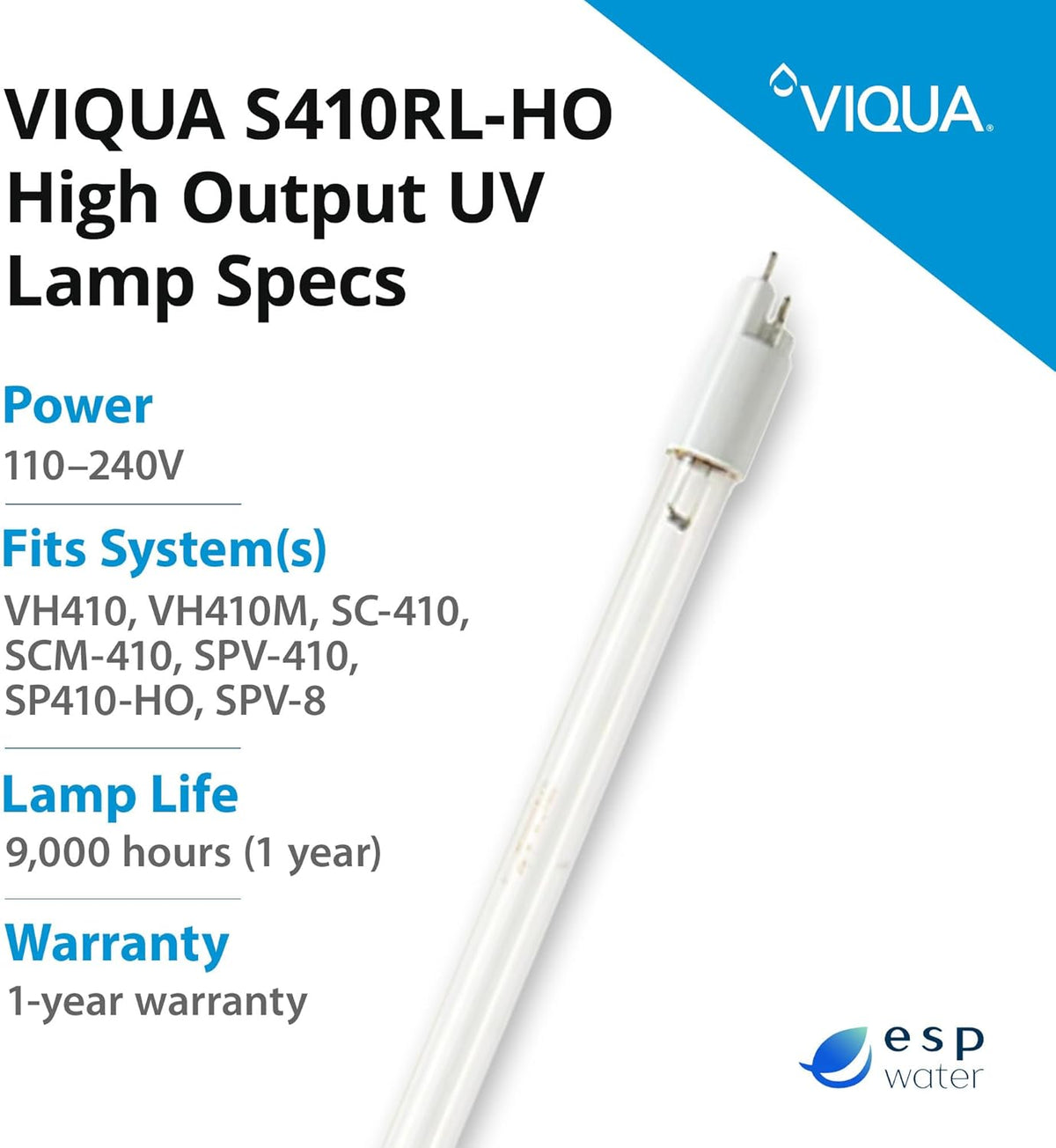 Viqua Replacement UV Lamp For VH410 System - S410RL-HO