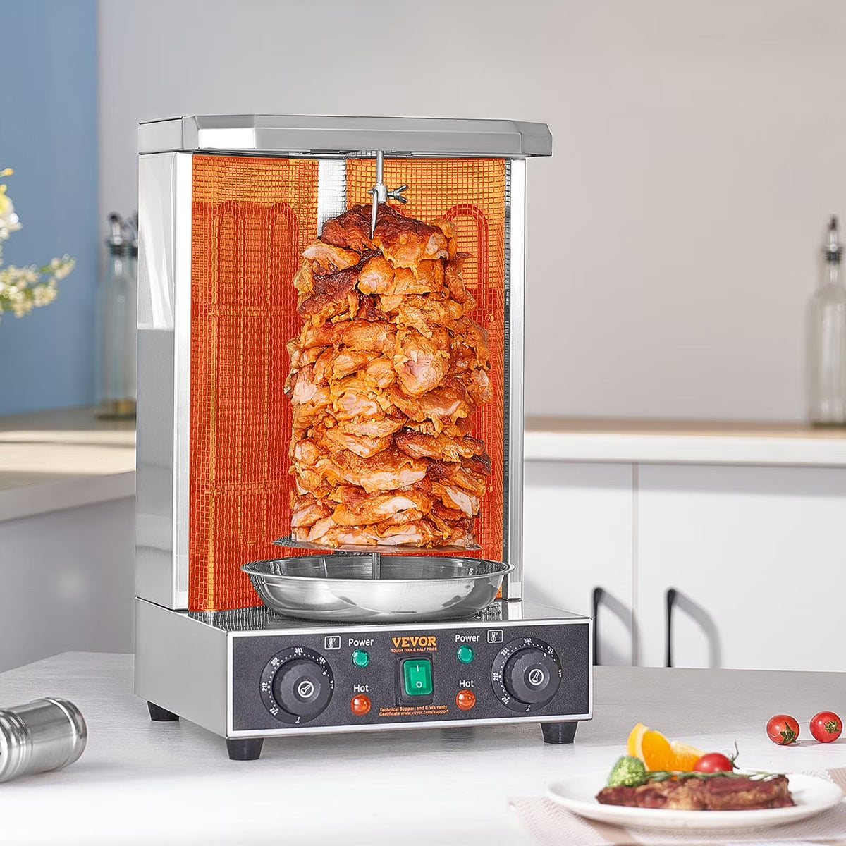 KFFKFF Electric Shawarma Rotisserie Grill 1700W 2 Burners Stainless Steel - ZH-9211