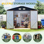 Breezz Outdoor Metal Storage Shed 10 x 12ft Brown - Lockable Doors And Windows