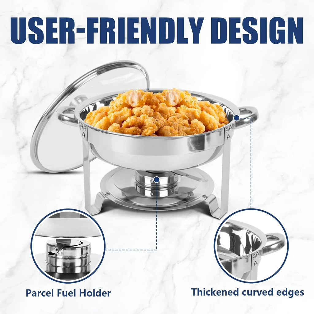 IMACONE 5QT Stainless Steel Round Chafing Dish Buffet Set, 2-Pack With Glass Lid