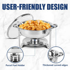 IMACONE 5QT Stainless Steel Round Chafing Dish Buffet Set, 2-Pack With Glass Lid