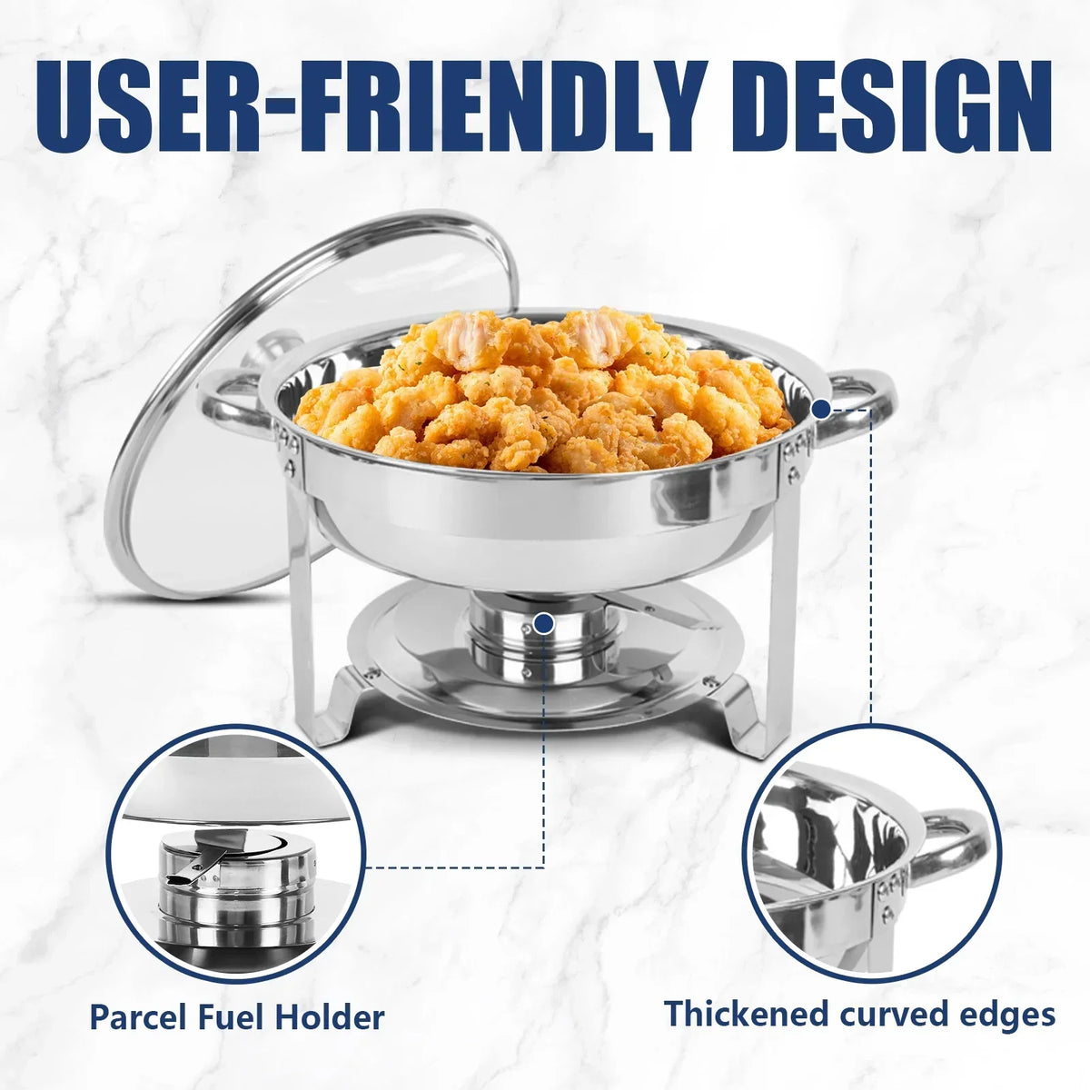 IMACONE 5QT Stainless Steel Round Chafing Dish Buffet Set, 2-Pack With Glass Lid