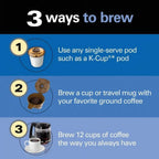 Hamilton Beach FlexBrew Trio Coffee Maker, Single-Serve, Black & Silver, 12-Cup - 49954