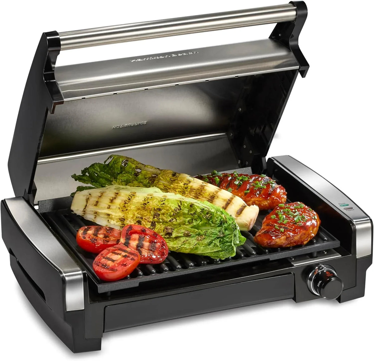 Hamilton Beach Electric Indoor Searing Grill, 118 sq. in. Surface, 450F, Stainless Steel