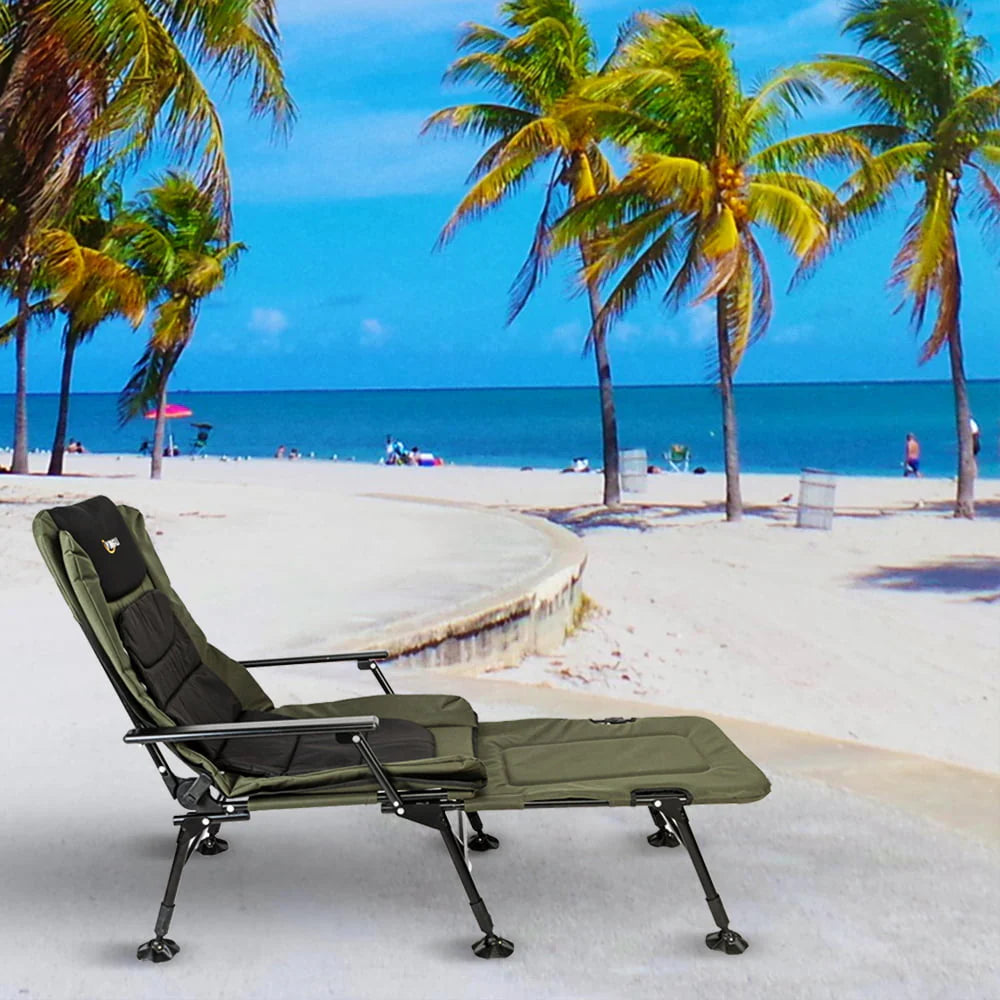 VINGLI Oversized Fishing Chair With Footrest Support, 440 lbs, 160 Degree Adjustable Backrest, Black & Army Green