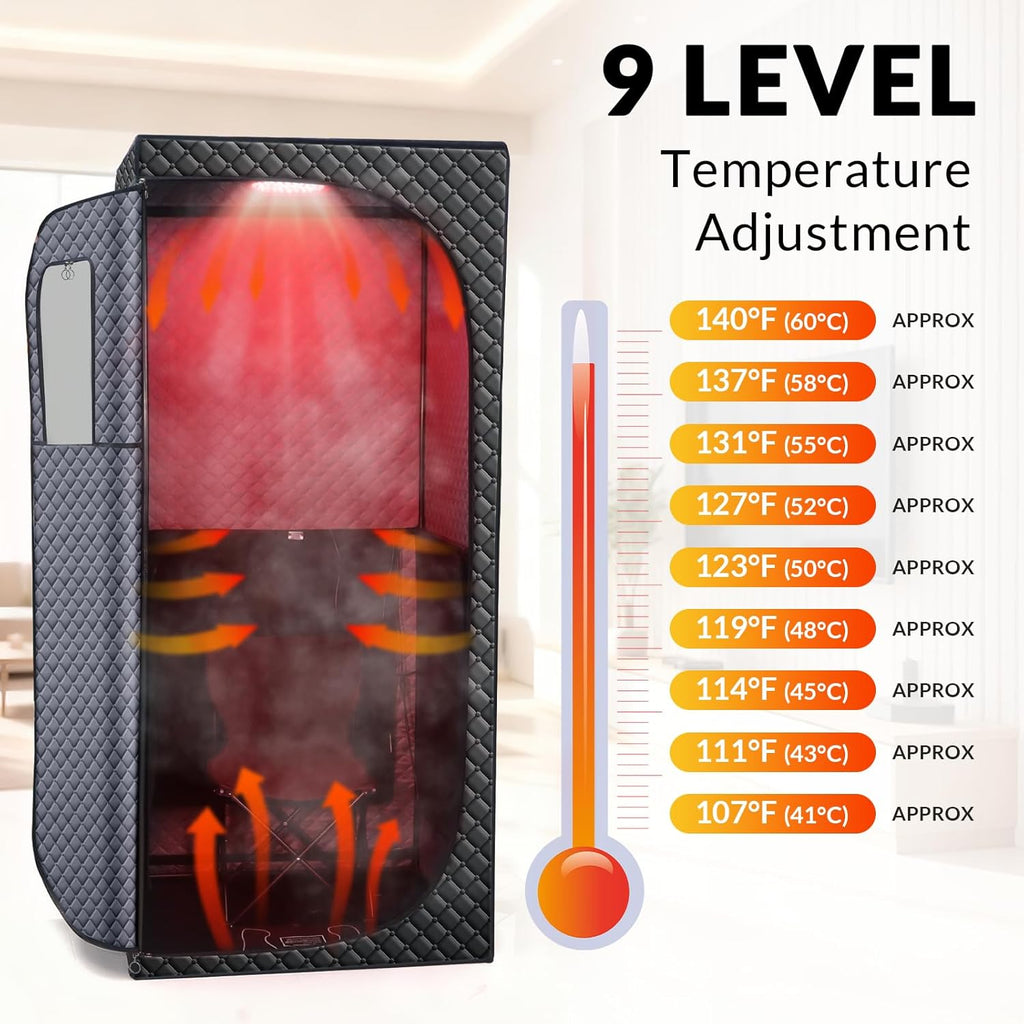 Personal Indoor Infrared Sauna Tent With Red Light Therapy, 9 Levels Up To 140F