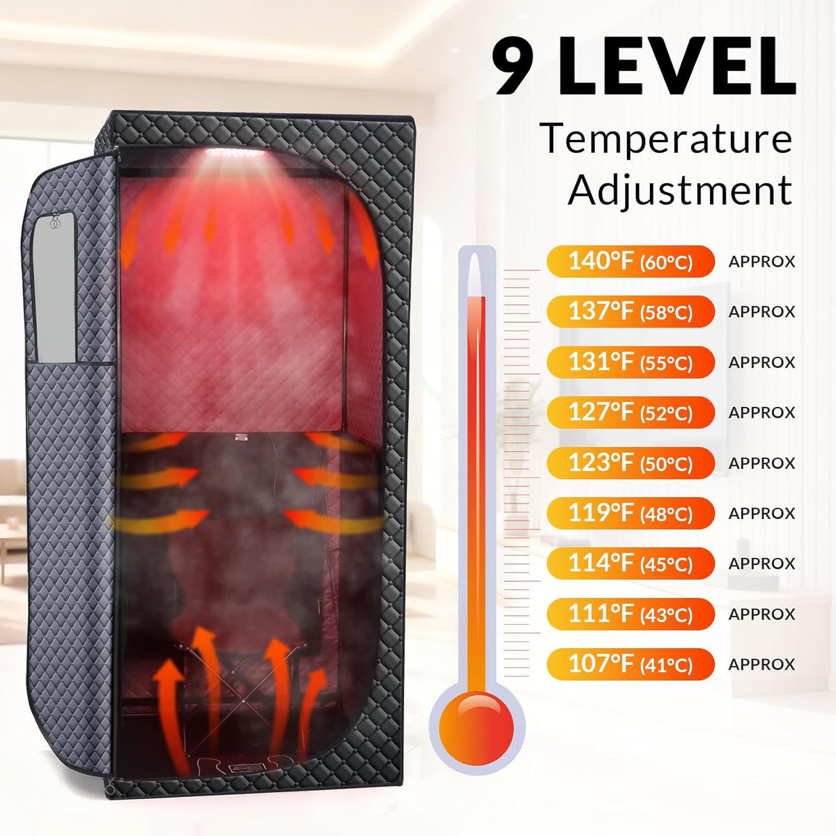 Personal Indoor Infrared Sauna Tent With Red Light Therapy, 9 Levels Up To 140F