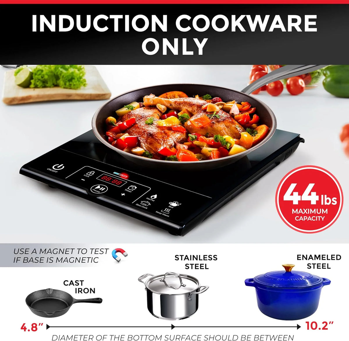 RapidTherm Portable Induction Cooktop Hot Plate, 1800W, 8 Temperature Levels