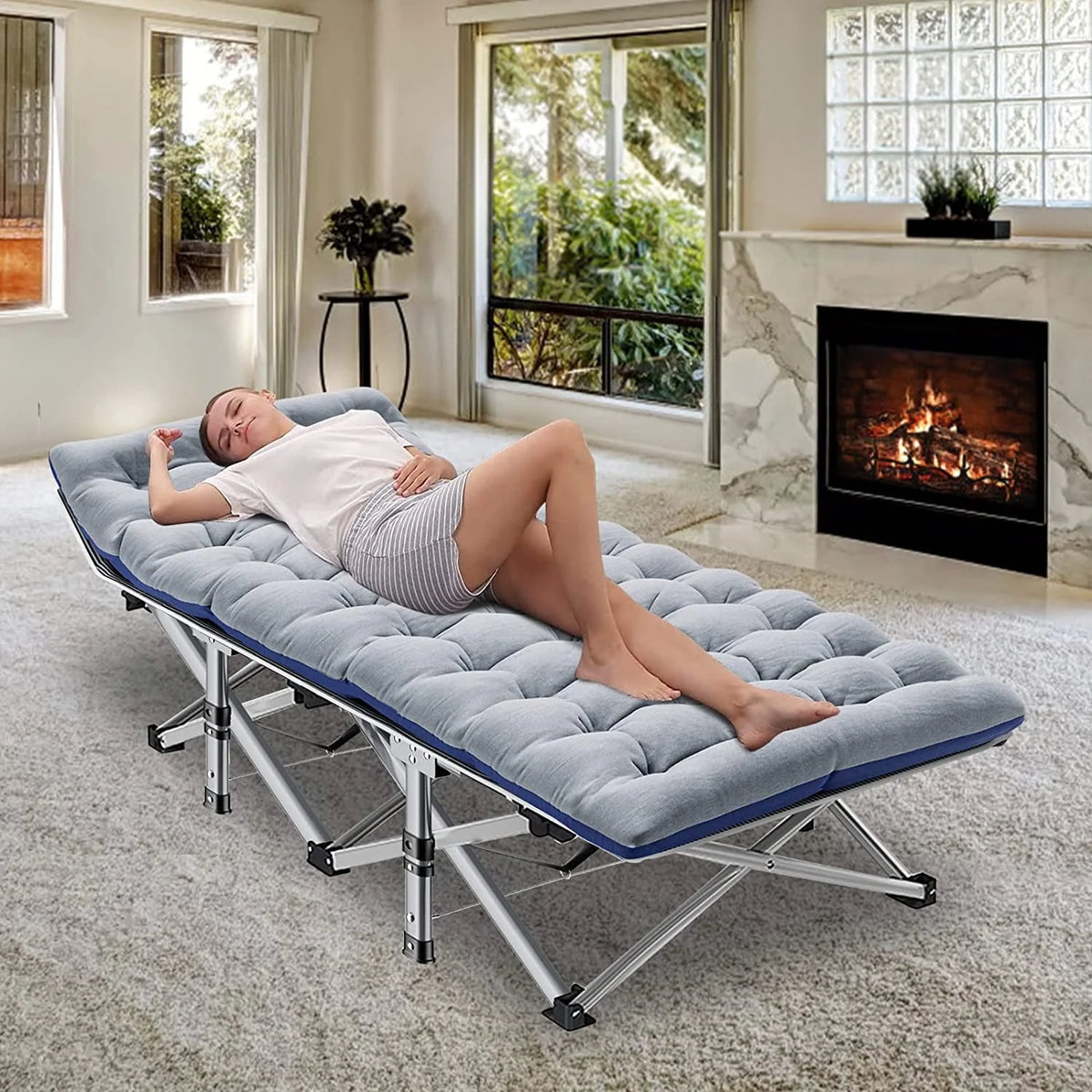 Slsy Folding Camping Cot 2 Pack, 75 x 28 x 14 in, 3.3 Inch 2-Sided Mattress - Carry Bag