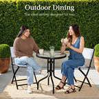 Best Choice Products 3-Piece Patio Bistro Dining Set With Glass Tabletop And Folding Chairs - Gray