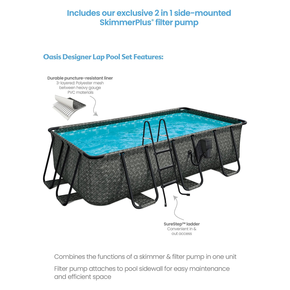 Funsicle Open Box Rectangular Above Ground Swimming Pool 13 ft x 7 ft x 39 in Gray - Dark Herringbone