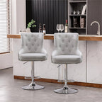 Alexent 2-Piece Swivel Bar Stools, Dark Blue, 43.7-51.6 H, 19.3 W x 18.1 D - Silver Footrest