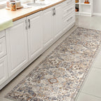 Bohemian Medallion Low-Pile Machine-Washable Area Rug, Cream And Terra