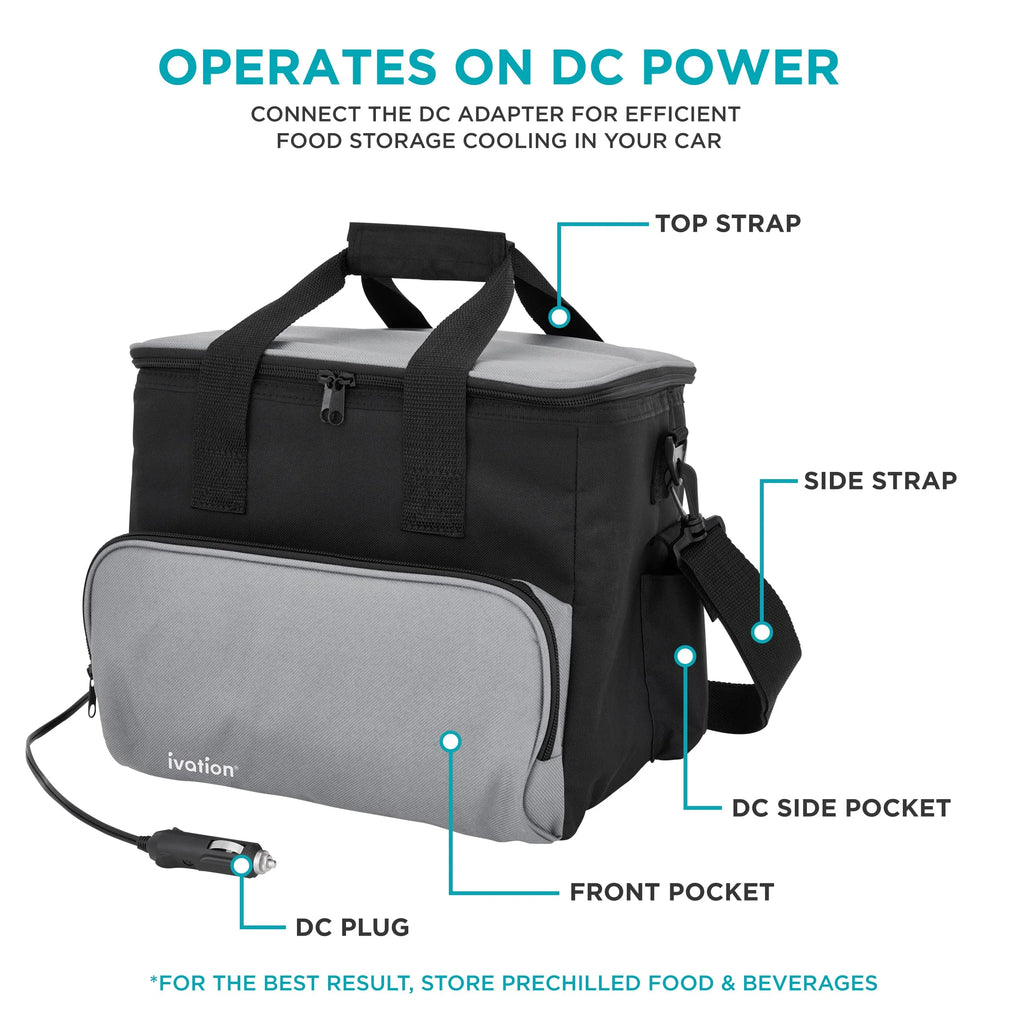 Ivation Portable Electric Cooler Bag, 15 L, Soft-Sided, DC 12V