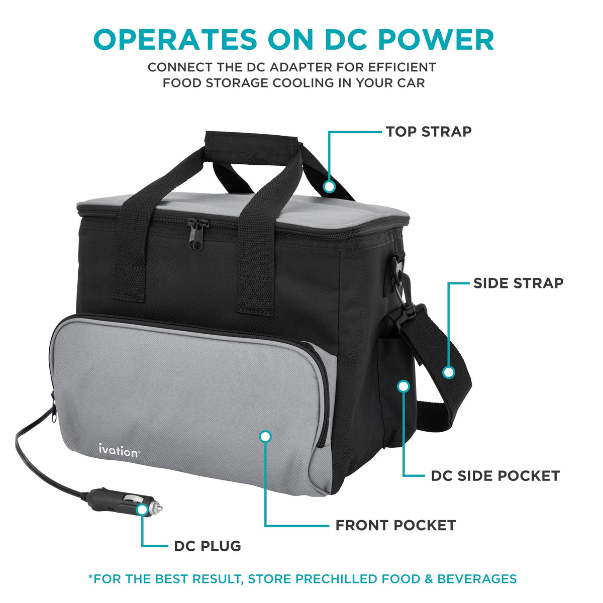 Ivation Portable Electric Cooler Bag, 15 L, Soft-Sided, DC 12V
