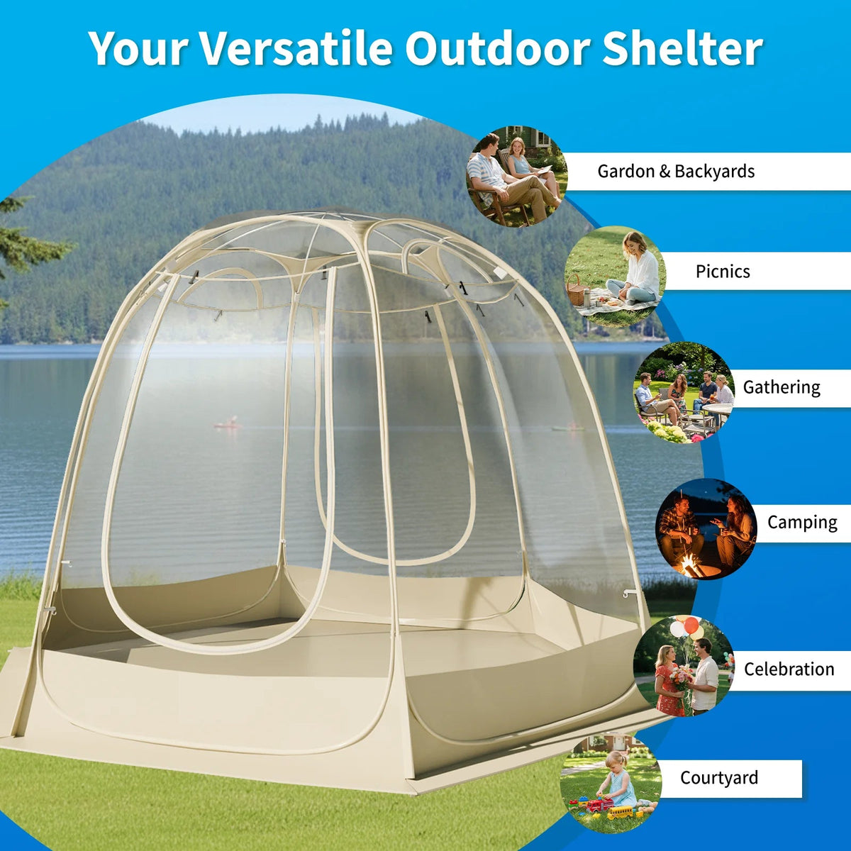 TABU Pop Up Bubble Sports Tent, Clear, 10 x 10 ft, 6-7 People