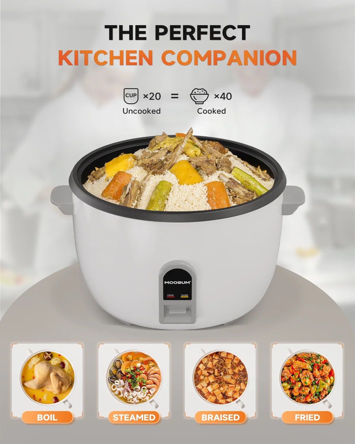 MOOSUM Commercial Rice Cooker, 30-Cup Uncooked / 60-Cup Cooked, 1600W