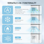Portable Air Conditioner, 10000 BTU 3-in-1 Cooling, Dehumidifier And Fan - White