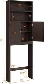 Over-the-Toilet Storage Cabinet With Adjustable Shelves And Double Doors, 77 in H, Espresso