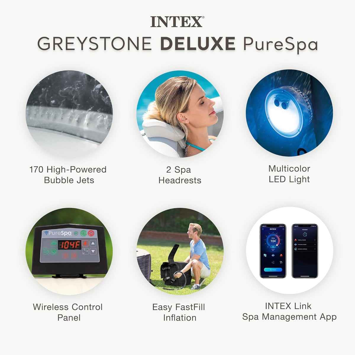 INTEX PureSpa Greystone Deluxe Spa Set, 6 Person, 77 x 77 x 28 in - 28451EP